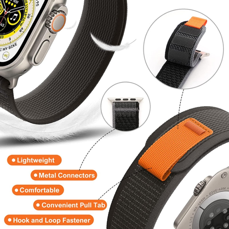 Correia Trail Loop para Apple Watch Band Ultra 8 7 6 5 3 SE 49mm 45mm 40mm 44mm 41mm 42mm 38mm Nylon correa pulseira iWatch series
